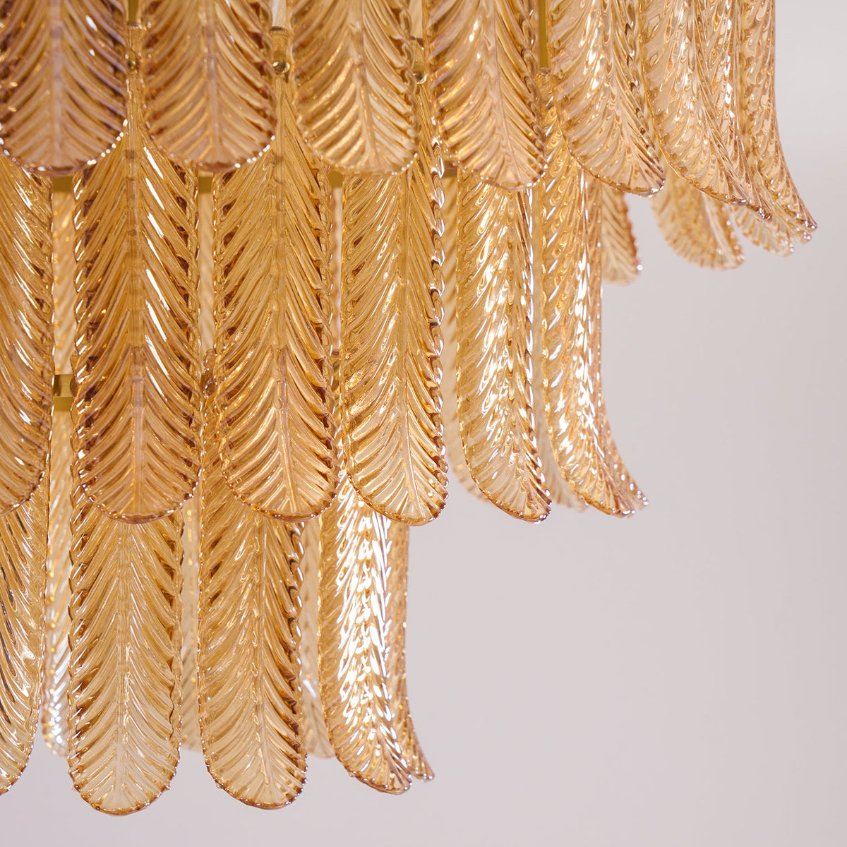 Plume Glass Ceiling Light - Sculpted Amber Glass Feather Chandelier