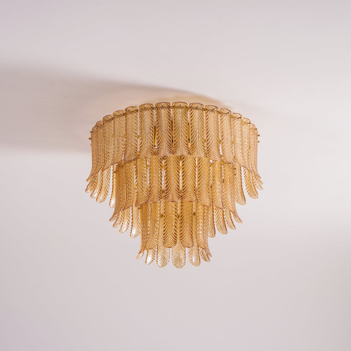 Plume Glass Ceiling Light - Sculpted Amber Glass Feather Chandelier