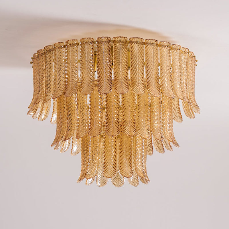 Plume Glass Ceiling Light - Sculpted Amber Glass Feather Chandelier