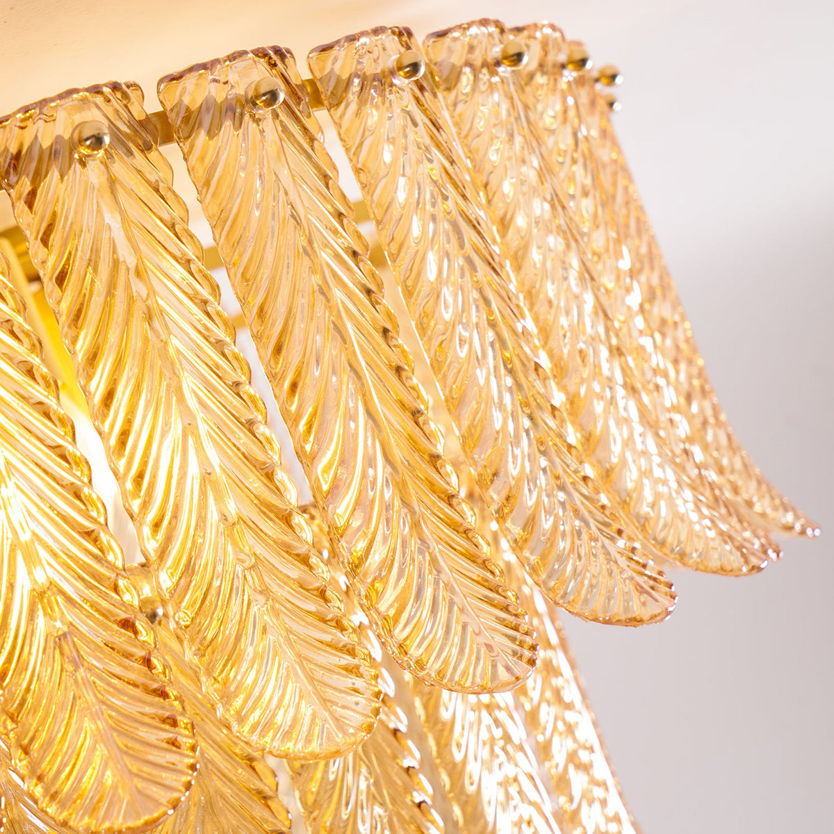 Plume Glass Ceiling Light - Sculpted Amber Glass Feather Chandelier