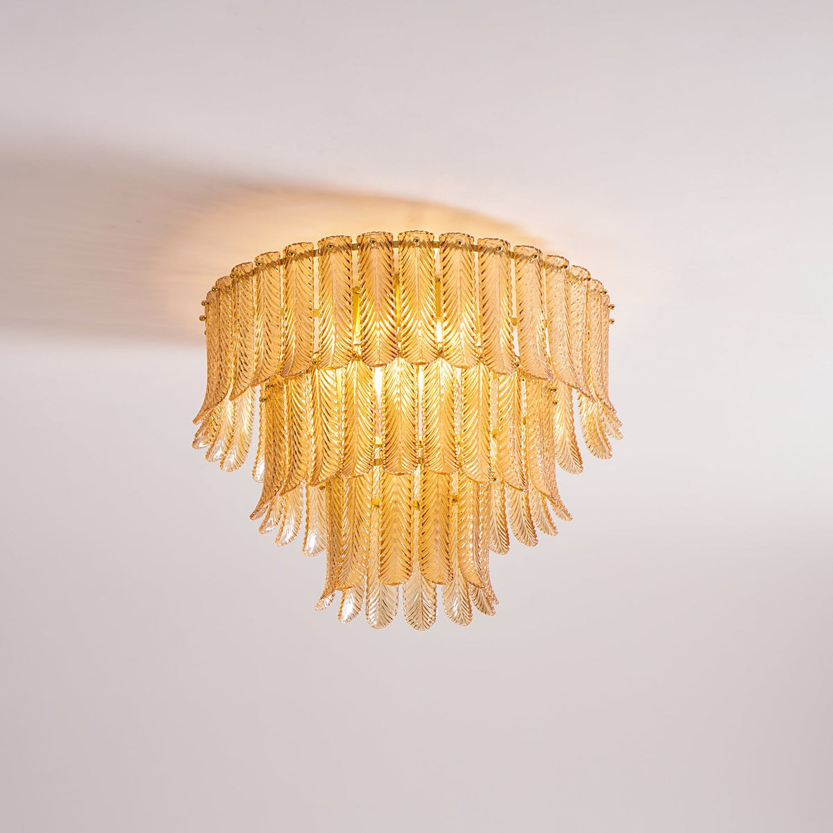 Plume Glass Ceiling Light - Sculpted Amber Glass Feather Chandelier