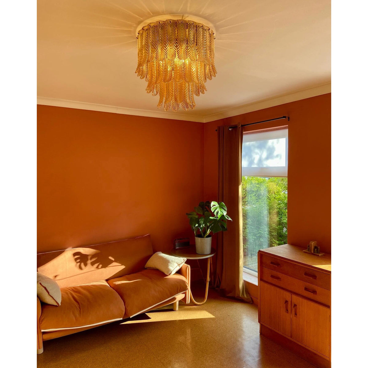 Plume Glass Ceiling Light - Sculpted Amber Glass Feather Chandelier