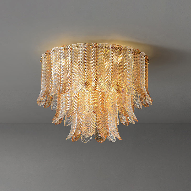 Plume Glass Ceiling Light - Sculpted Amber Glass Feather Chandelier
