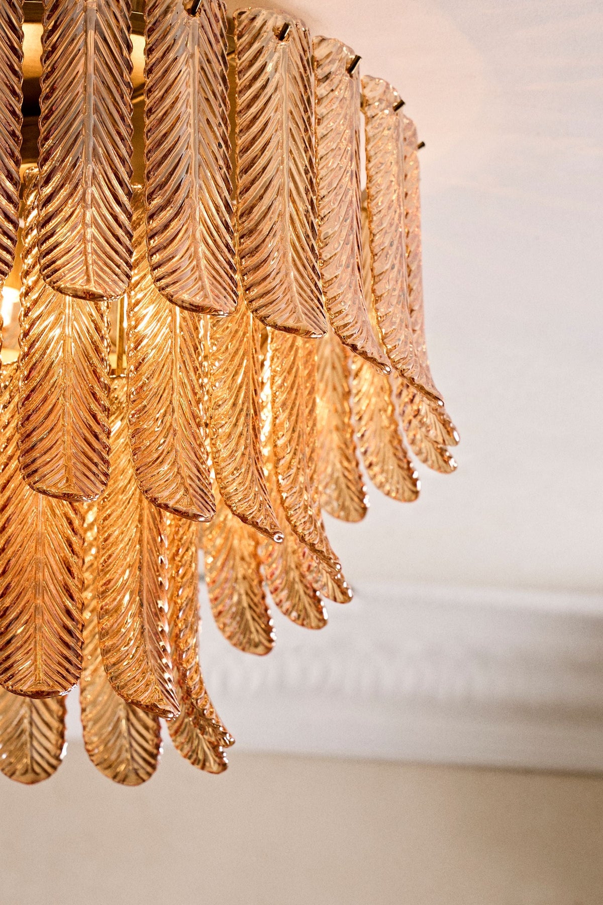 Plume Glass Ceiling Light - Sculpted Amber Glass Feather Chandelier