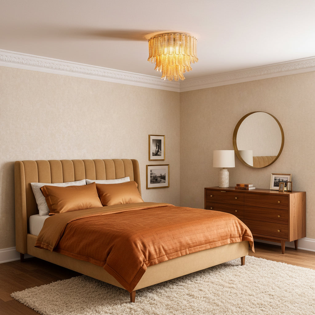Plume Glass Ceiling Light - Sculpted Amber Glass Feather Chandelier