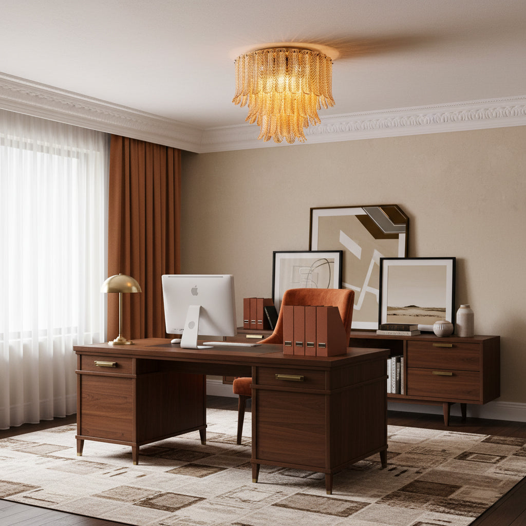 Plume Glass Ceiling Light - Sculpted Amber Glass Feather Chandelier