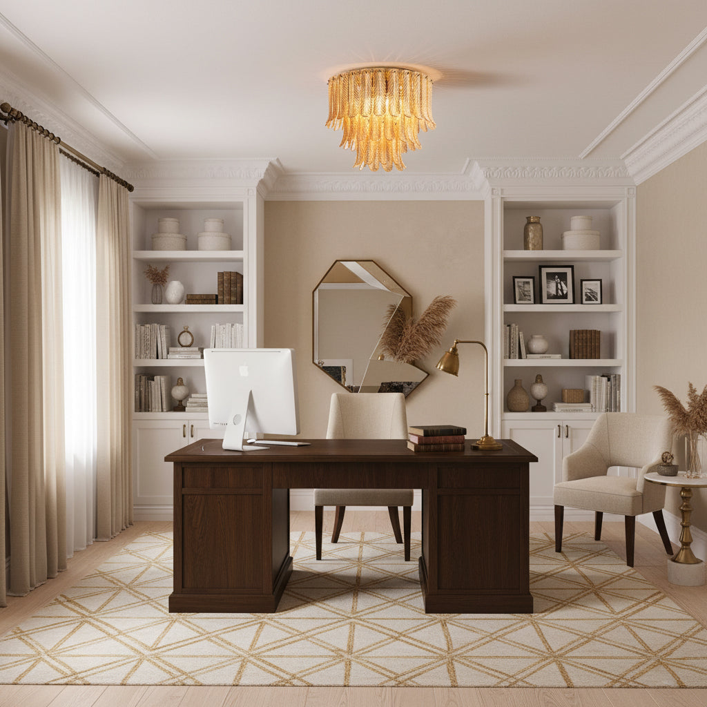 Plume Glass Ceiling Light - Sculpted Amber Glass Feather Chandelier