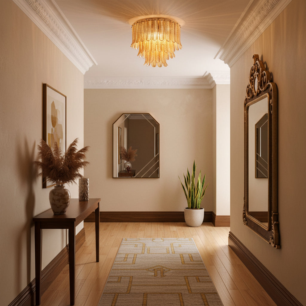 Plume Glass Ceiling Light - Sculpted Amber Glass Feather Chandelier