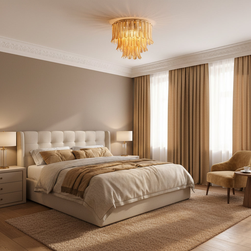 Plume Glass Ceiling Light - Sculpted Amber Glass Feather Chandelier