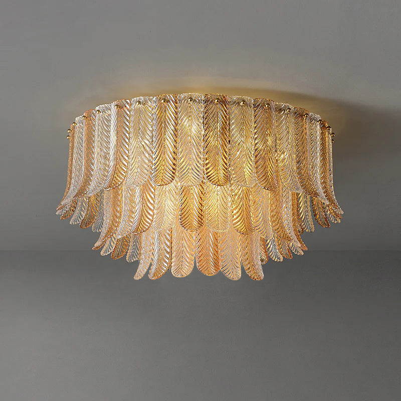 Plume Glass Ceiling Light - Sculpted Amber Glass Feather Chandelier
