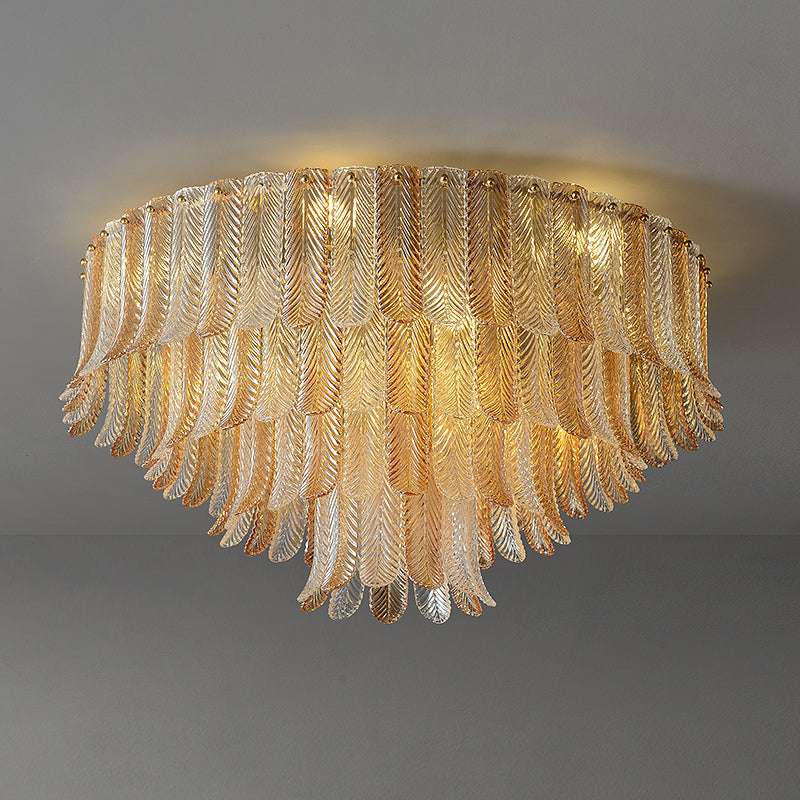 Plume Glass Ceiling Light - Sculpted Amber Glass Feather Chandelier