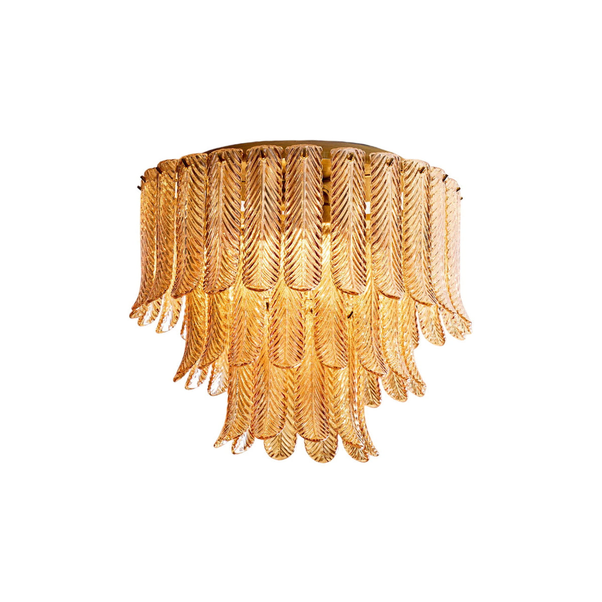 Plume Glass Ceiling Light - Sculpted Amber Glass Feather Chandelier