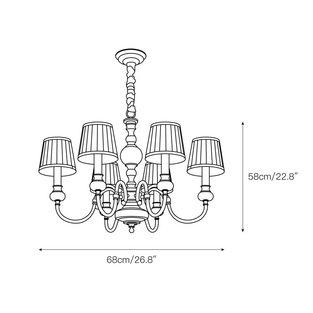 Plymouth Chandelier - Vintage Brass & Jade Accent Pleated Light