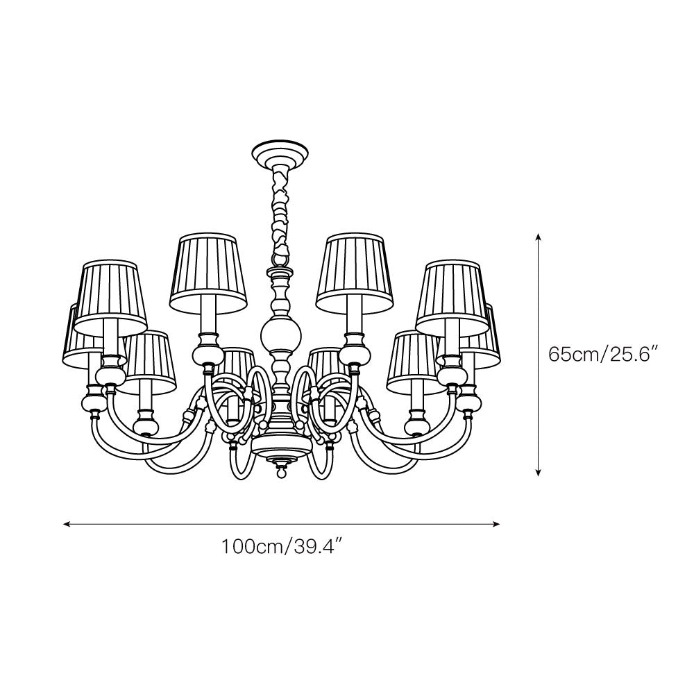 Plymouth Chandelier - Vintage Brass & Jade Accent Pleated Light