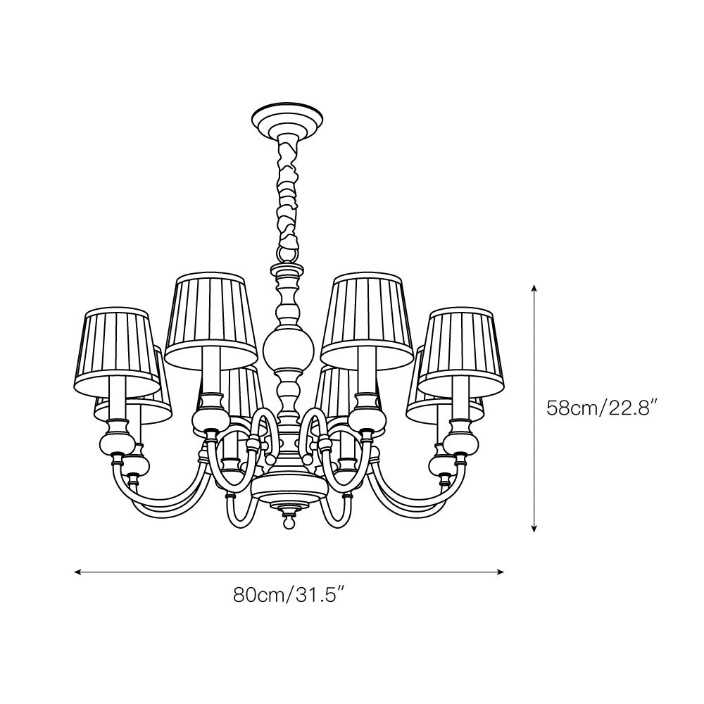 Plymouth Chandelier - Vintage Brass & Jade Accent Pleated Light