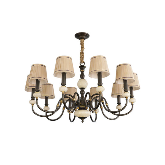 Plymouth Chandelier - Vintage Brass & Jade Accent Pleated Light