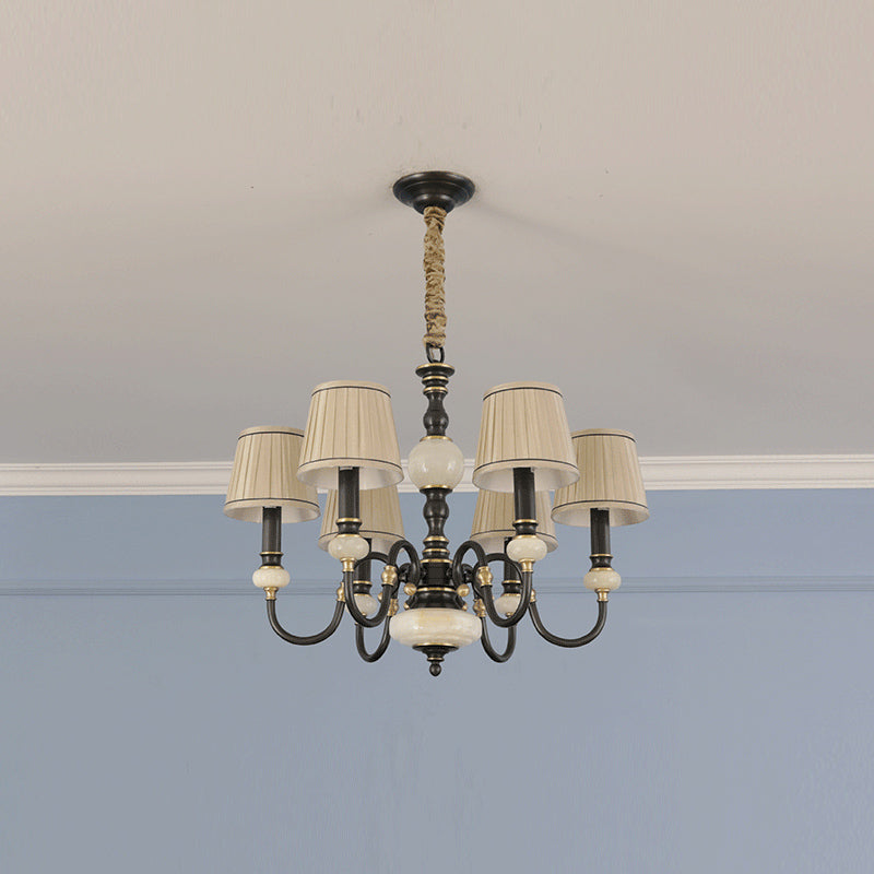 Plymouth Chandelier - Vintage Brass & Jade Accent Pleated Light