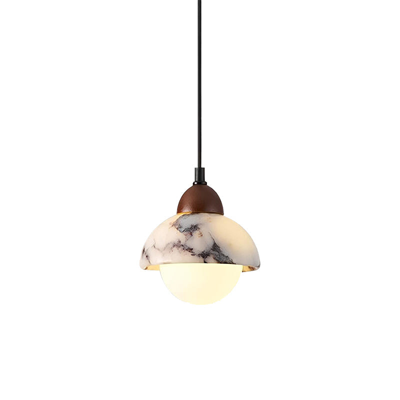 Polaris Marble Pendant Lamp - Italian Bulgari Stone & Walnut Glass Light