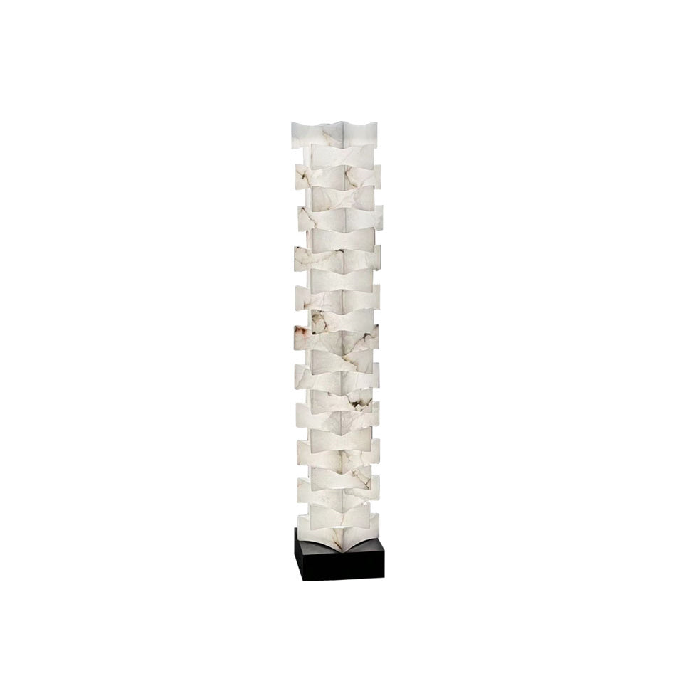 Poliarte Alabaster Floor Light - Solid Stone Column & Brass Pedestal LED