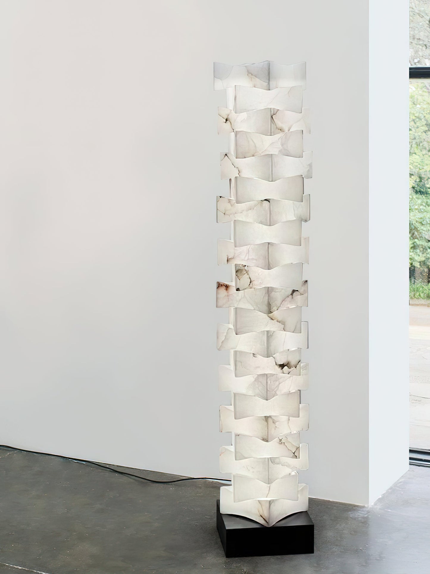 Poliarte Alabaster Floor Light - Solid Stone Column & Brass Pedestal LED