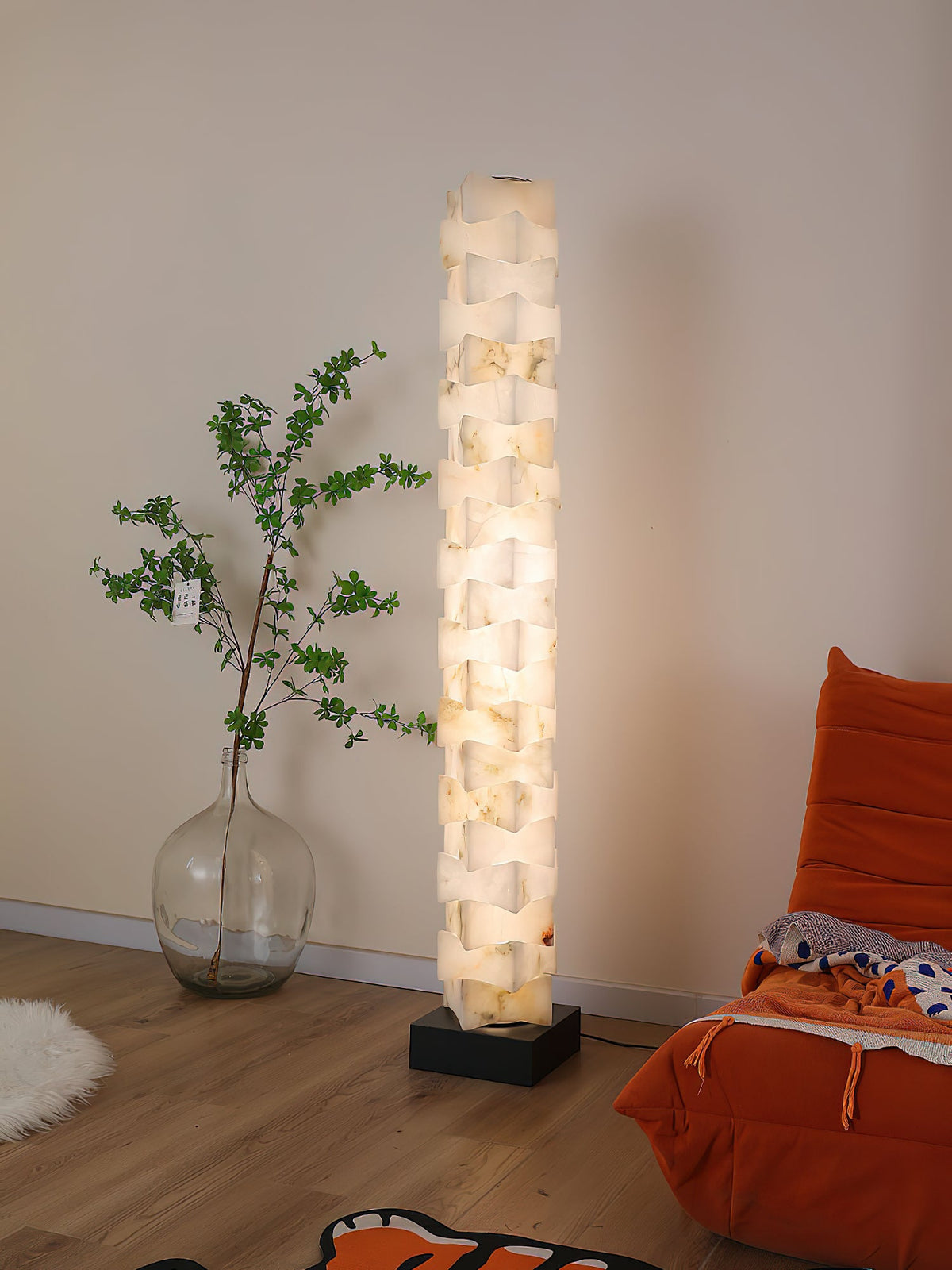 Poliarte Alabaster Floor Light - Solid Stone Column & Brass Pedestal LED