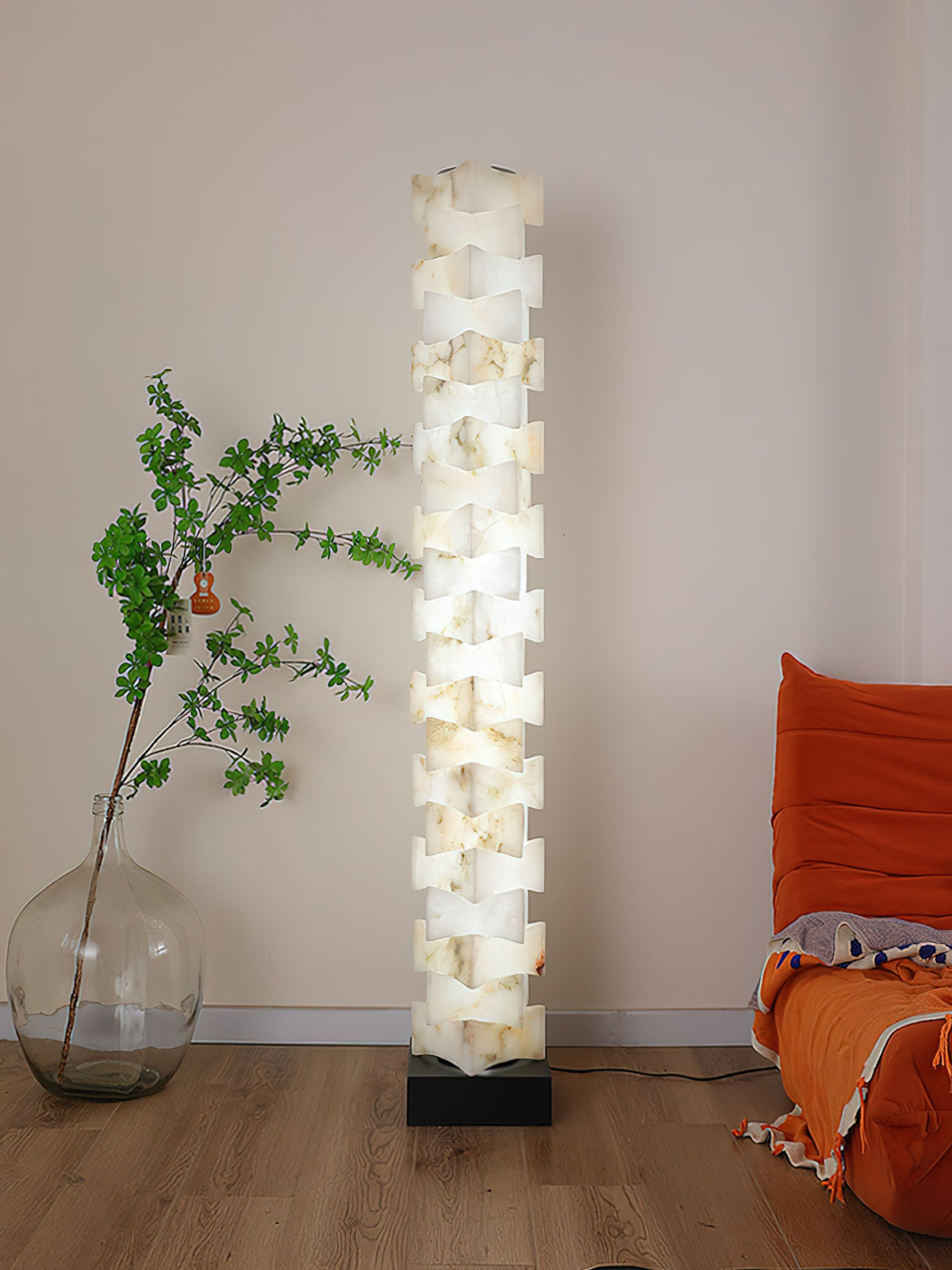 Poliarte Alabaster Floor Light - Solid Stone Column & Brass Pedestal LED