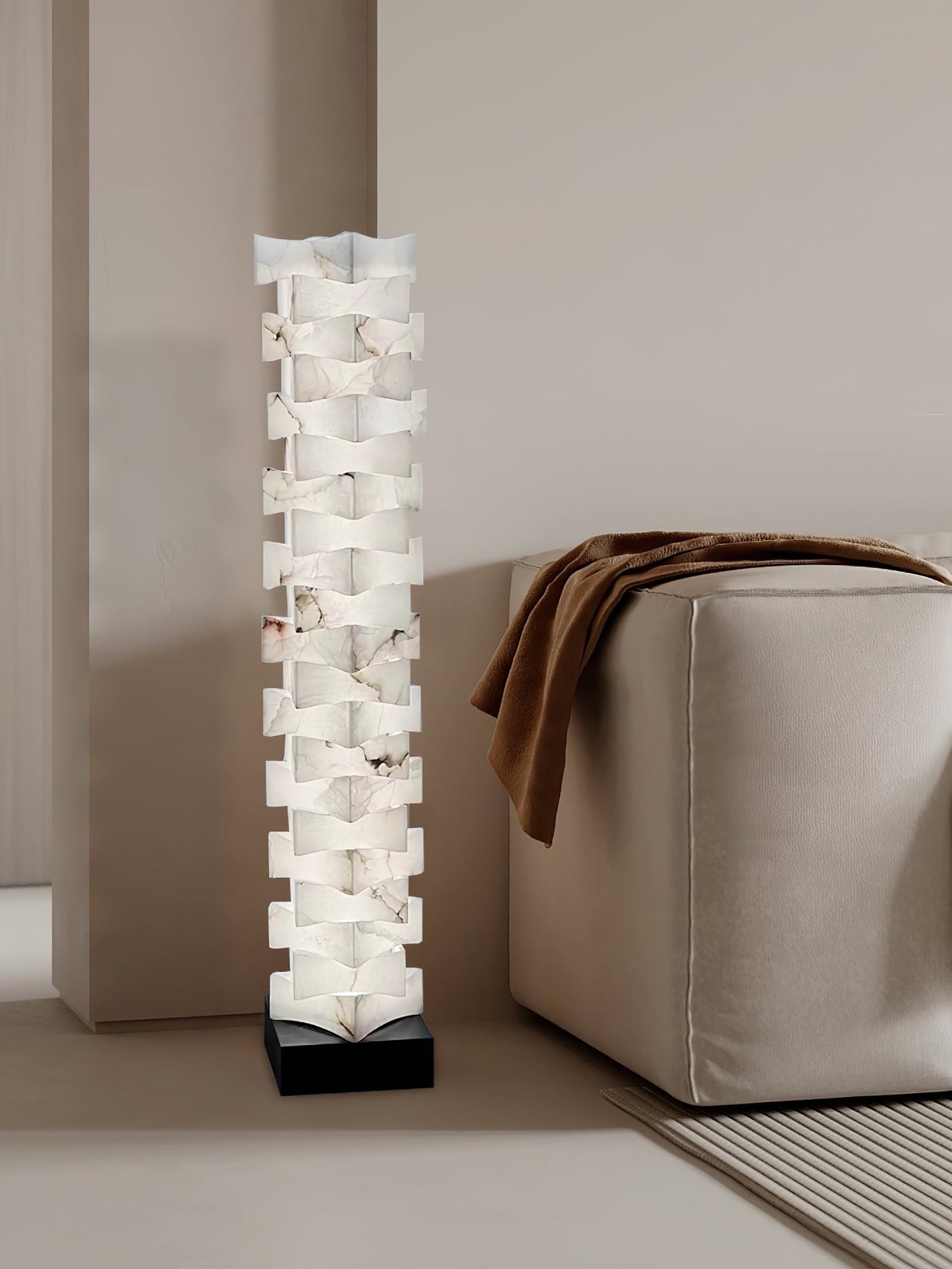 Poliarte Alabaster Floor Light - Solid Stone Column & Brass Pedestal LED