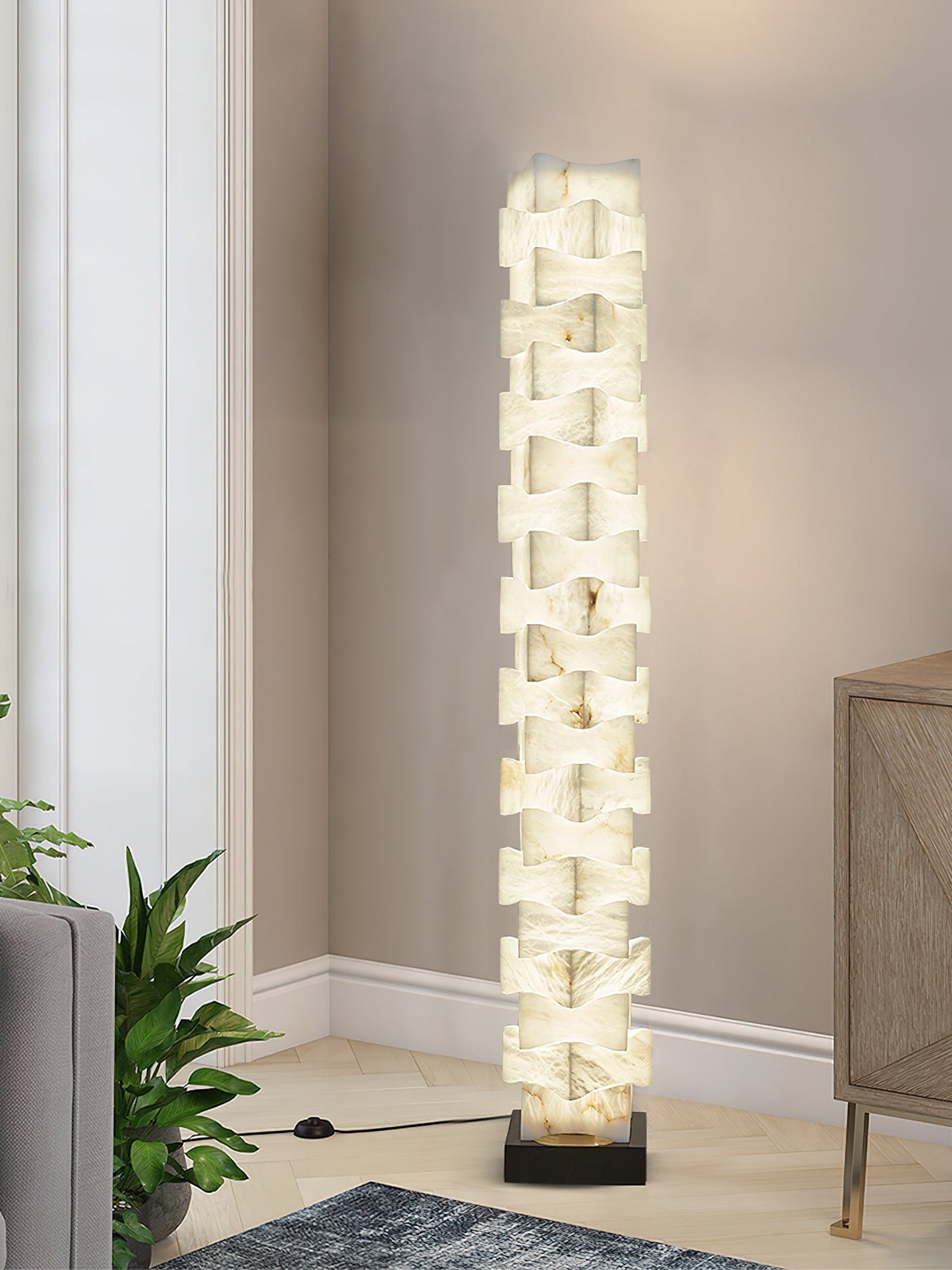 Poliarte Alabaster Floor Light - Solid Stone Column & Brass Pedestal LED