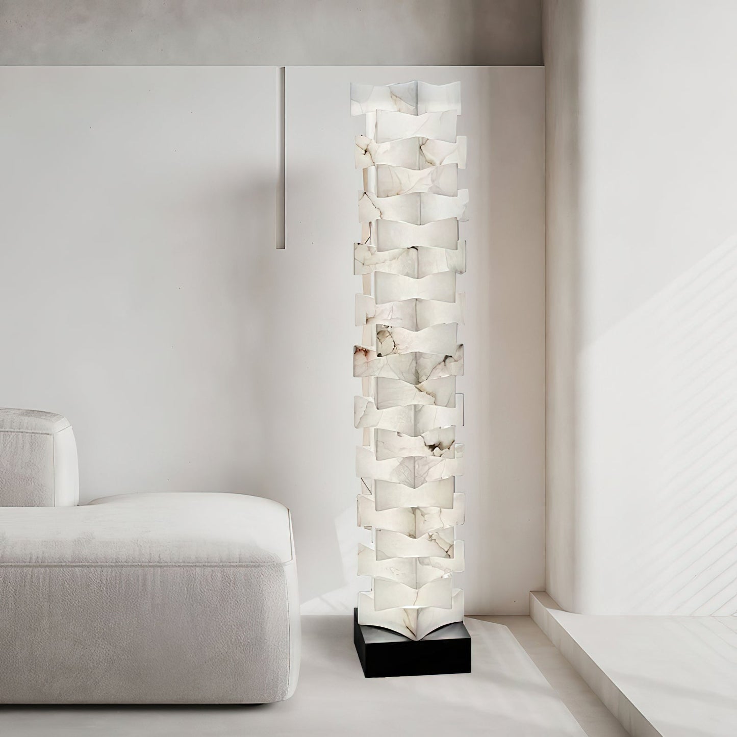 Poliarte Alabaster Floor Light - Solid Stone Column & Brass Pedestal LED