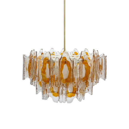 Poliedro Murano Glass Chandelier - Hand-Blown Amber Wave Glass Light