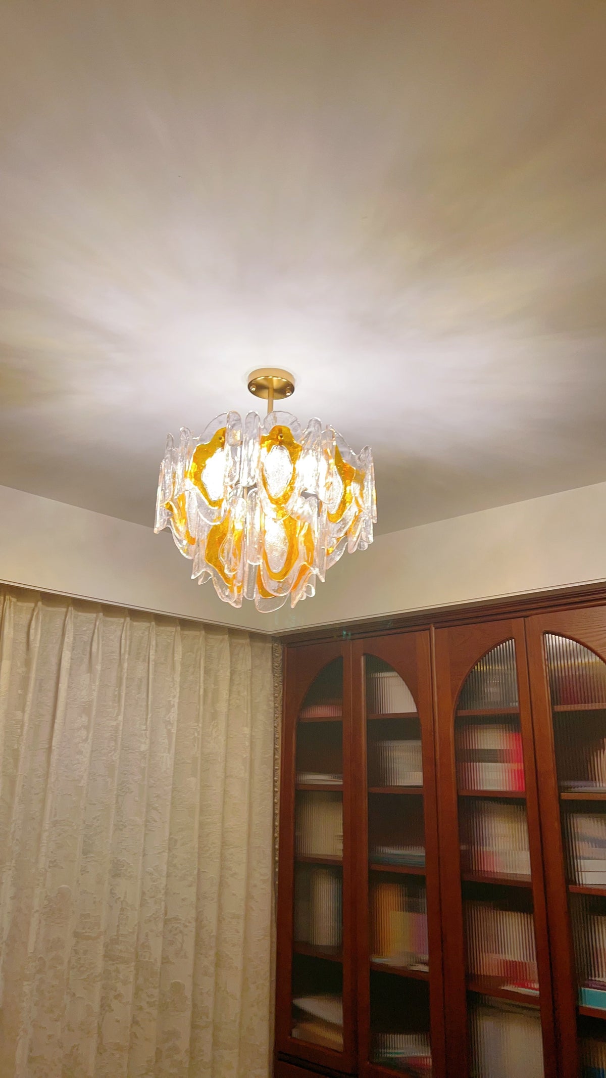Poliedro Murano Glass Chandelier - Hand-Blown Amber Wave Glass Light