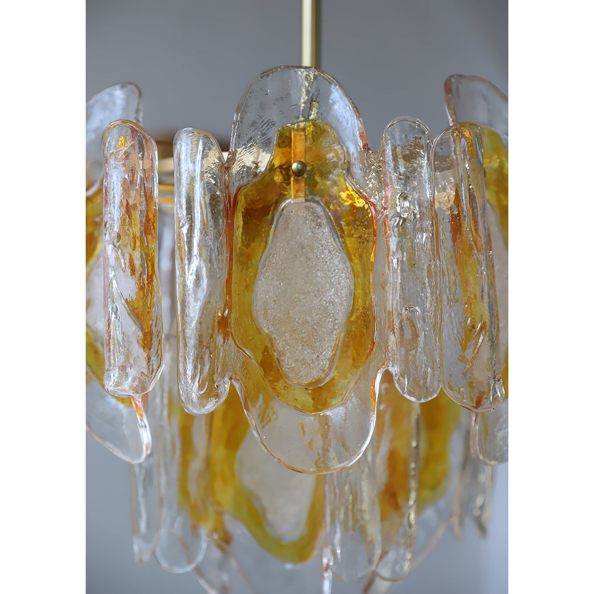 Poliedro Murano Glass Chandelier - Hand-Blown Amber Wave Glass Light
