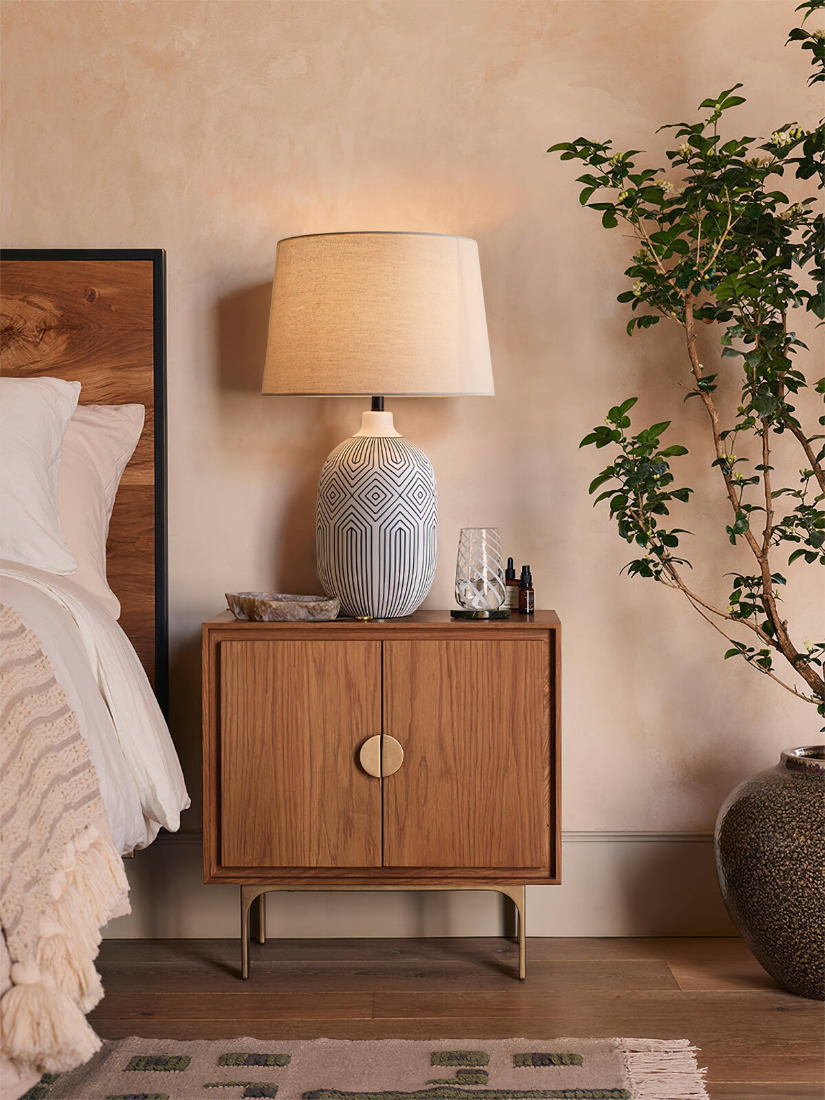 Pontarelli Table Lamp - Modern Sculptural Solid Wood & Fabric Shade Accent