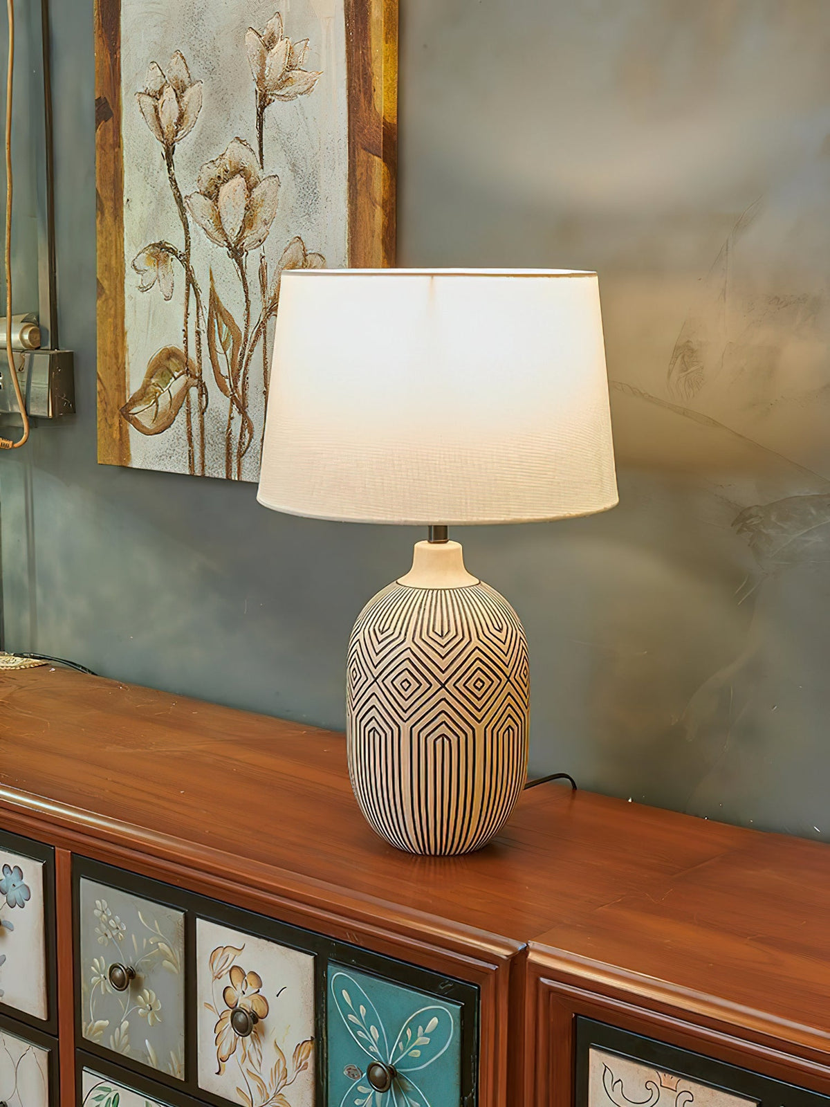 Pontarelli Table Lamp - Modern Sculptural Solid Wood & Fabric Shade Accent
