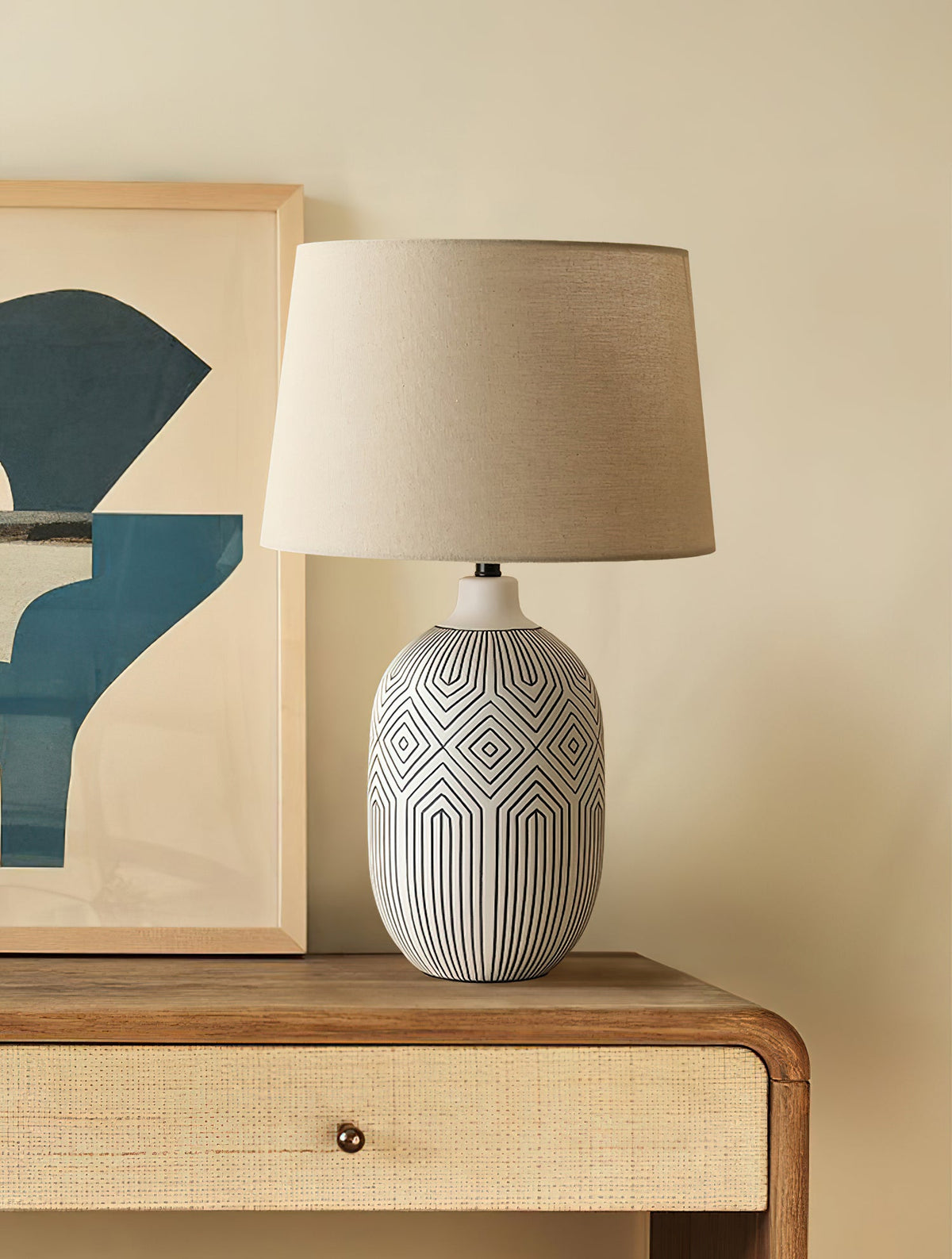 Pontarelli Table Lamp - Modern Sculptural Solid Wood & Fabric Shade Accent
