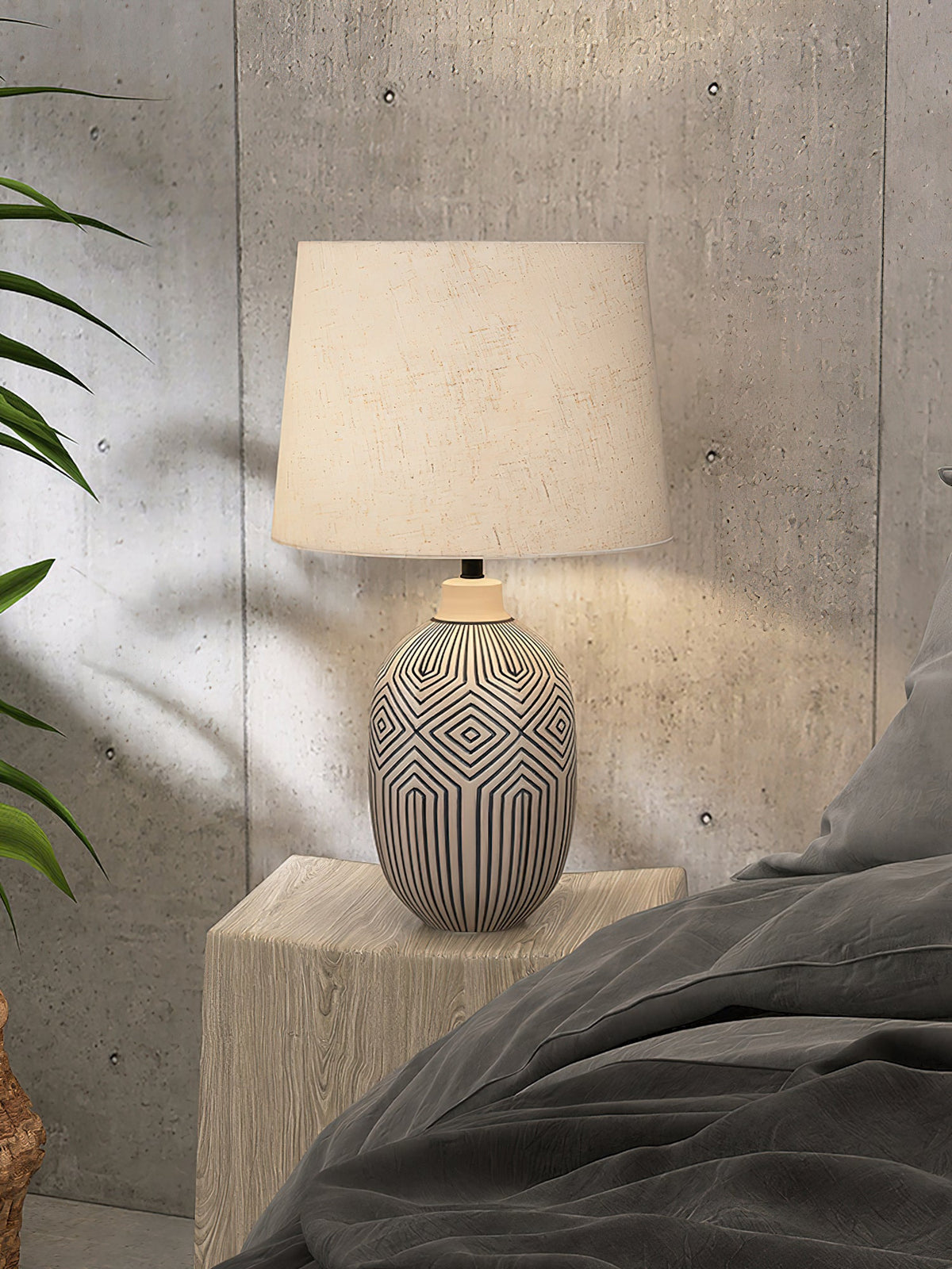 Pontarelli Table Lamp - Modern Sculptural Solid Wood & Fabric Shade Accent