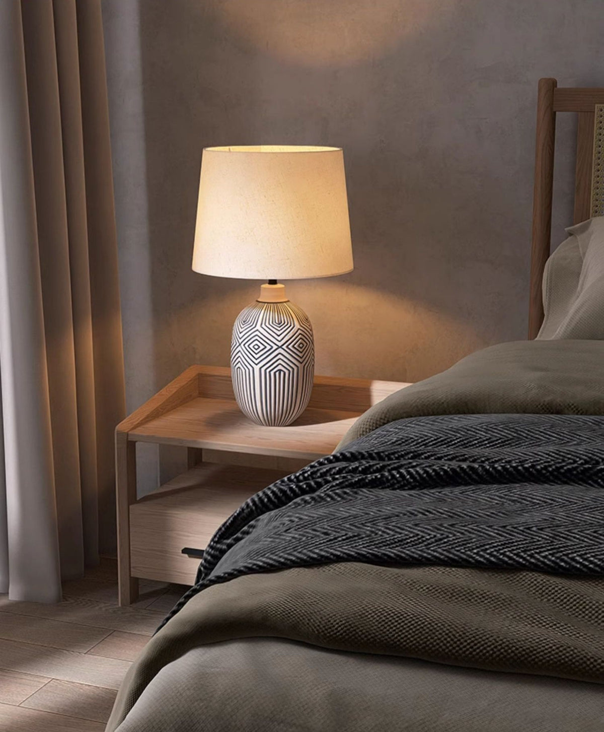 Pontarelli Table Lamp - Modern Sculptural Solid Wood & Fabric Shade Accent