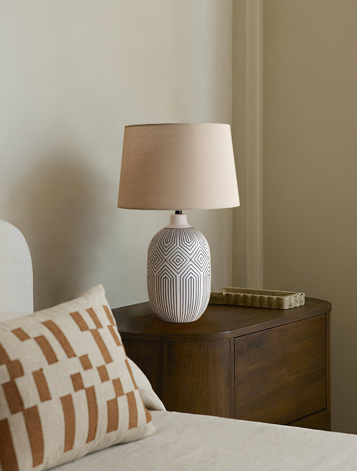 Pontarelli Table Lamp - Modern Sculptural Solid Wood & Fabric Shade Accent
