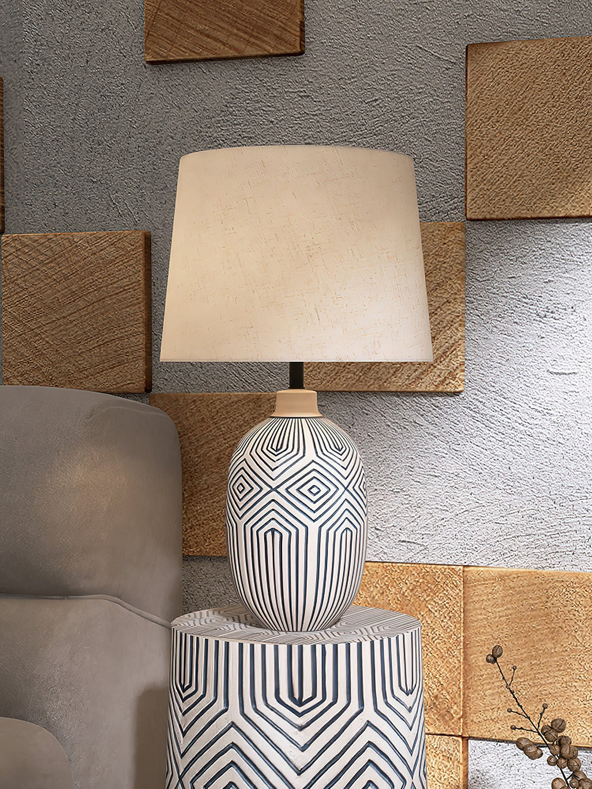 Pontarelli Table Lamp - Modern Sculptural Solid Wood & Fabric Shade Accent