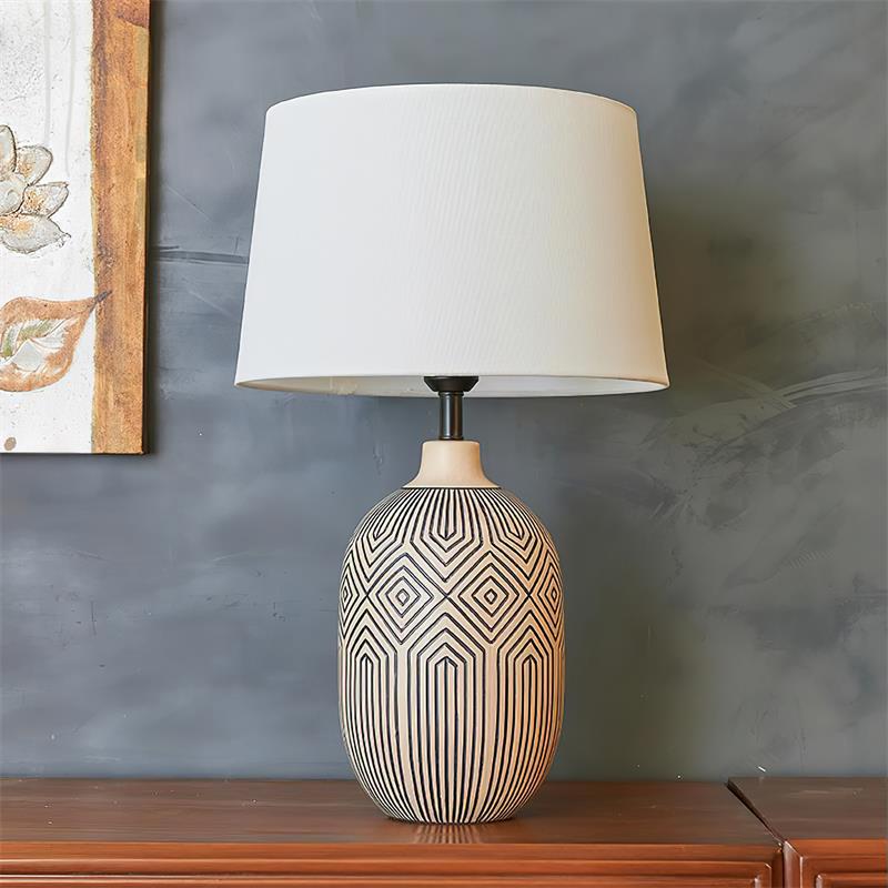 Pontarelli Table Lamp - Modern Sculptural Solid Wood & Fabric Shade Accent