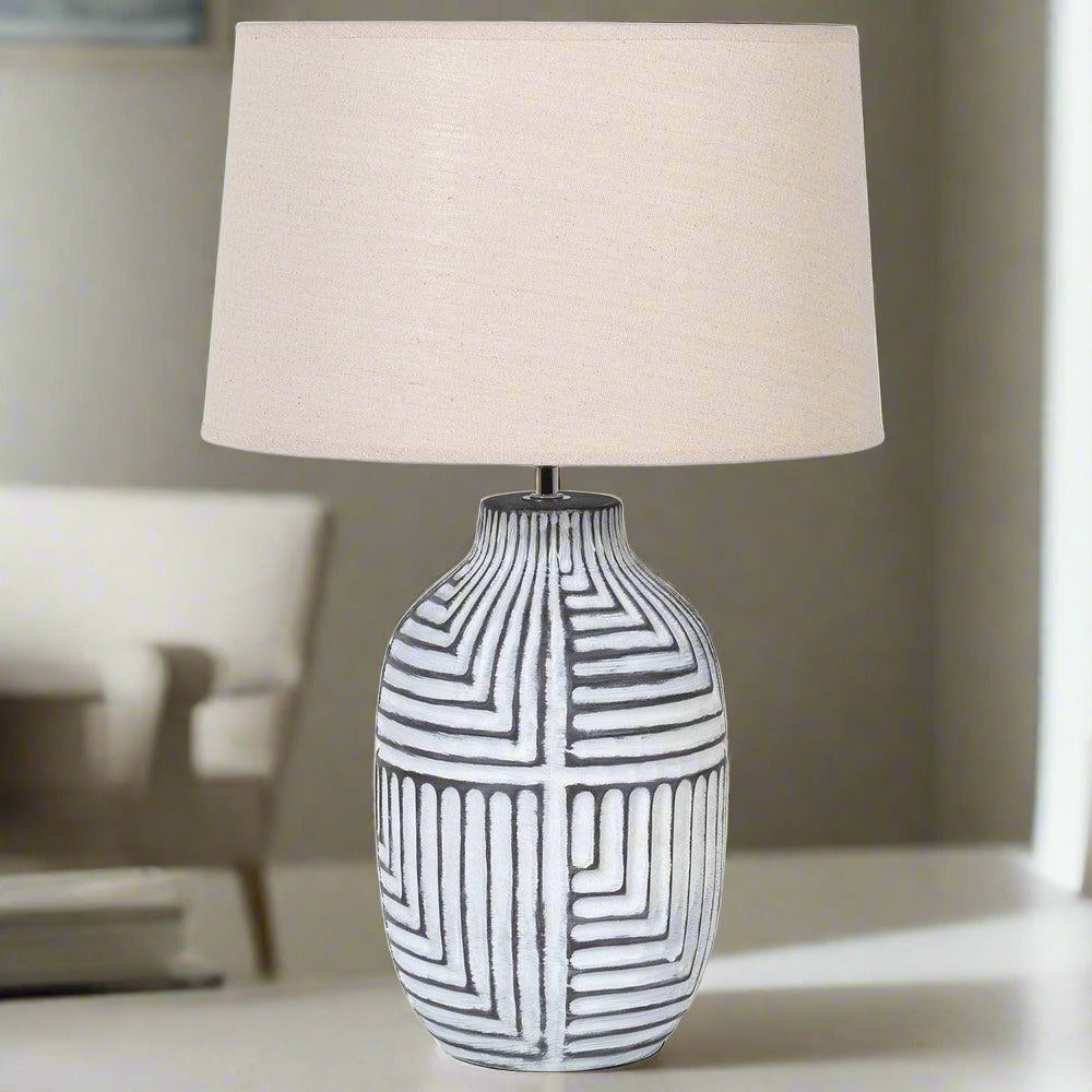 Pontarelli Table Lamp - Modern Sculptural Solid Wood & Fabric Shade Accent