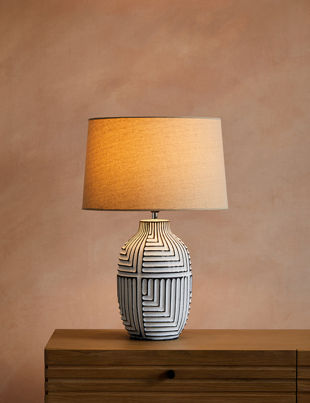 Pontarelli Table Lamp - Modern Sculptural Solid Wood & Fabric Shade Accent