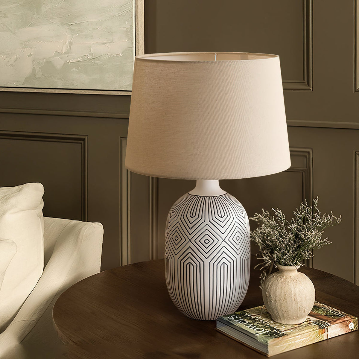 Pontarelli Table Lamp - Modern Sculptural Solid Wood & Fabric Shade Accent