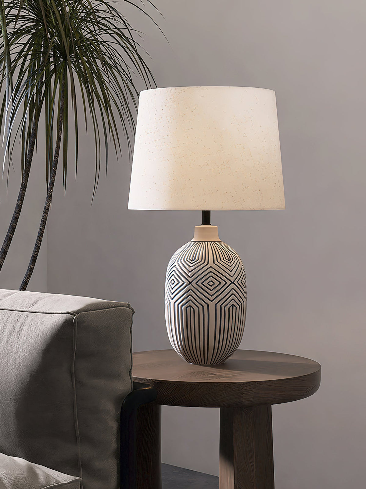 Pontarelli Table Lamp - Modern Sculptural Solid Wood & Fabric Shade Accent