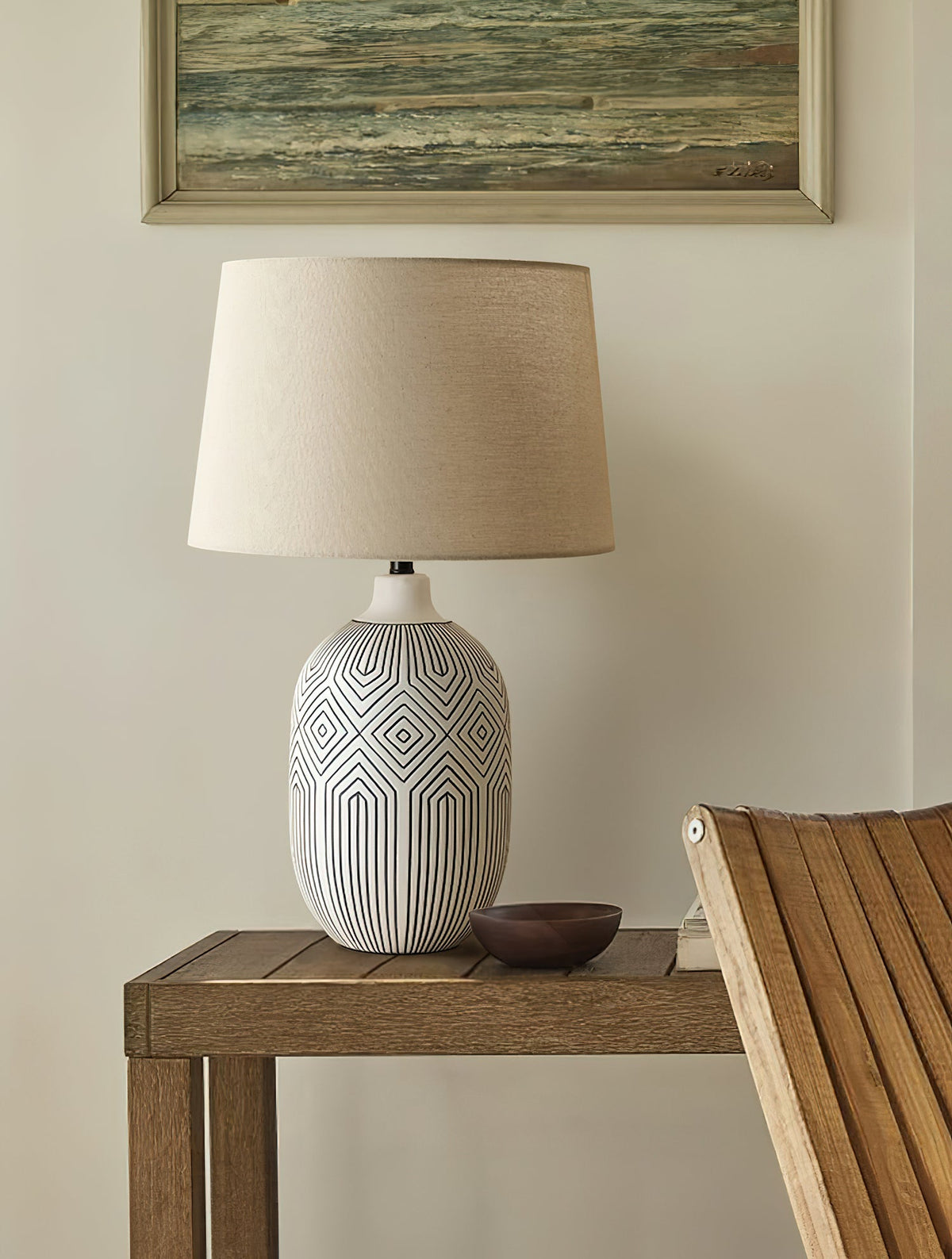 Pontarelli Table Lamp - Modern Sculptural Solid Wood & Fabric Shade Accent