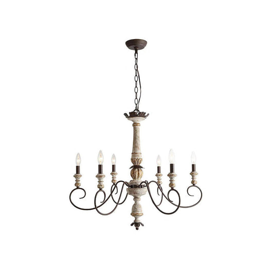 Poppe Wooden Chandelier - Hand-Distressed Country Candelabra Light