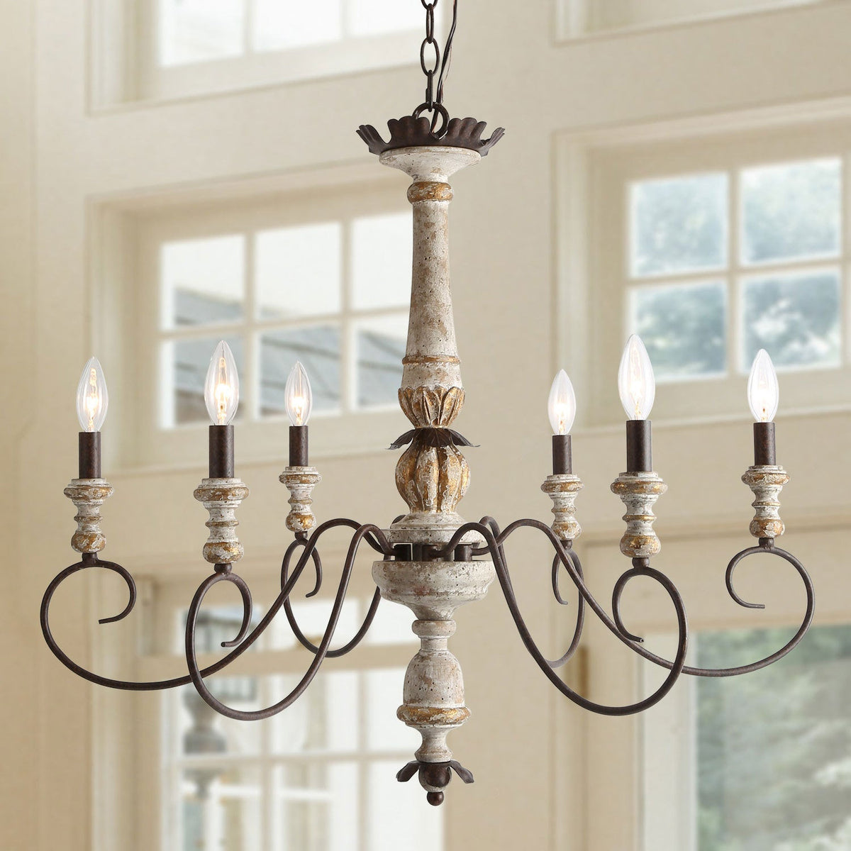 Poppe Wooden Chandelier - Hand-Distressed Country Candelabra Light