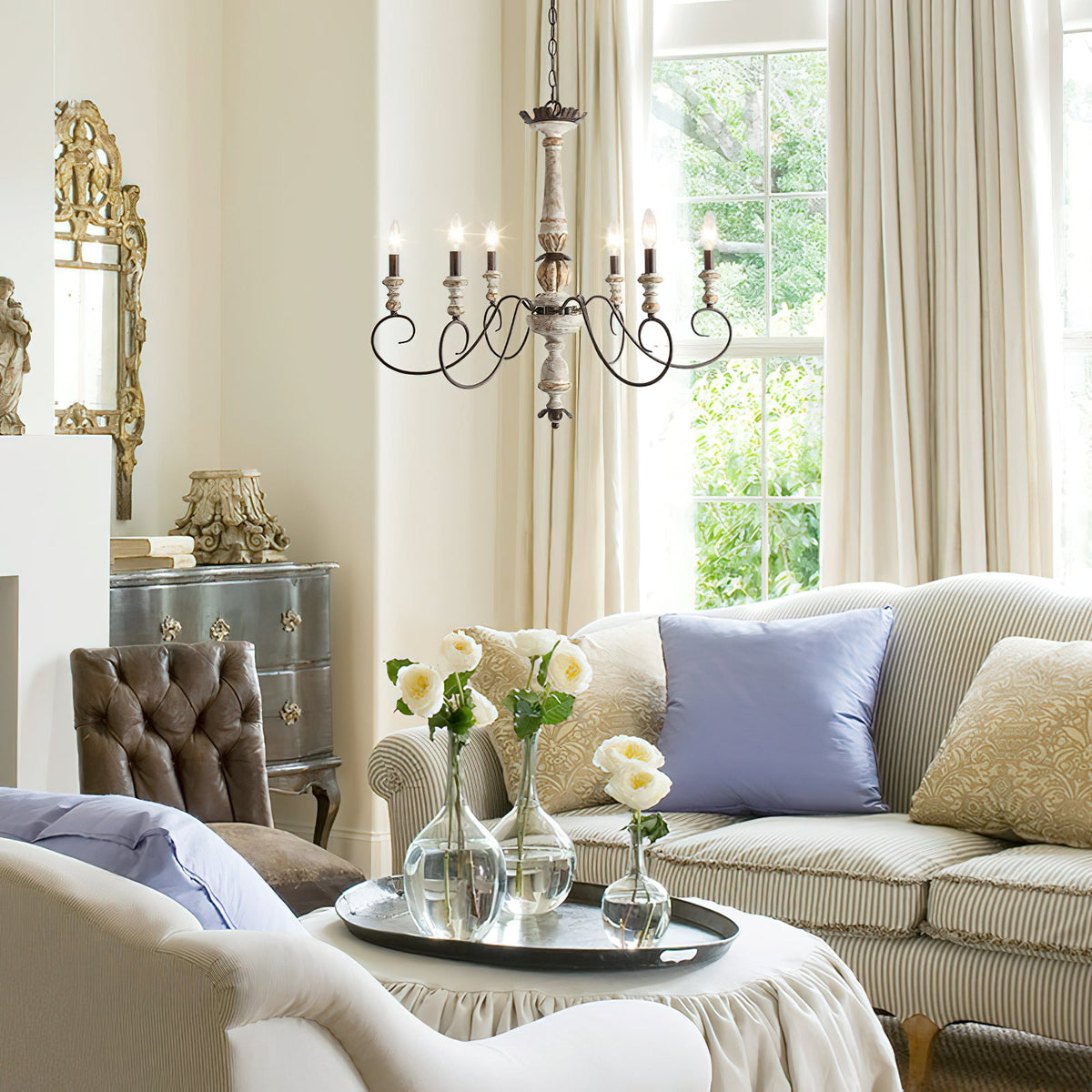 Poppe Wooden Chandelier - Hand-Distressed Country Candelabra Light