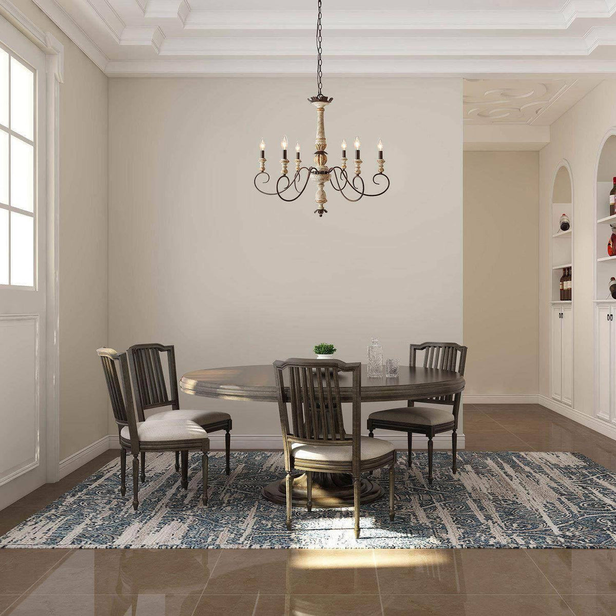 Poppe Wooden Chandelier - Hand-Distressed Country Candelabra Light