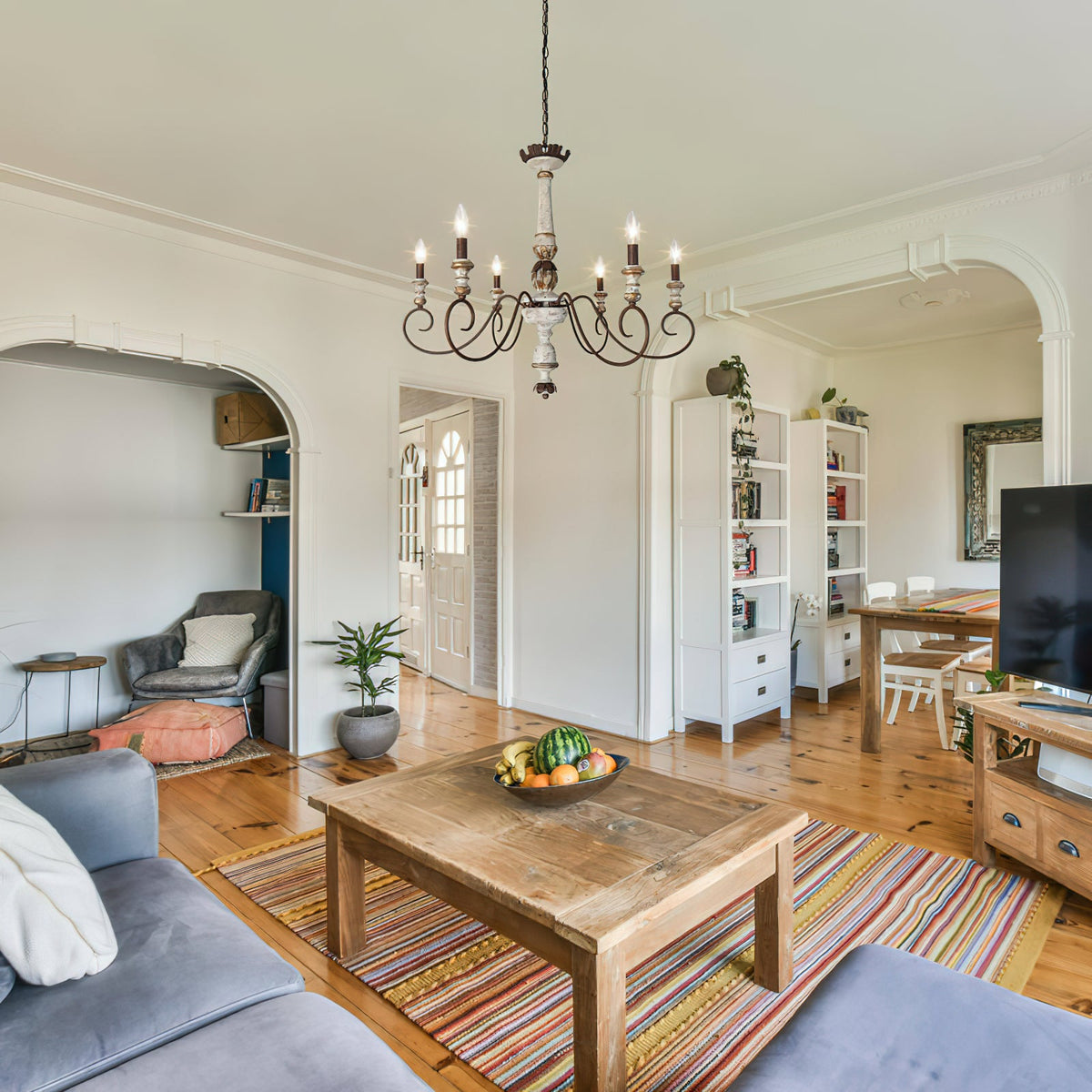 Poppe Wooden Chandelier - Hand-Distressed Country Candelabra Light